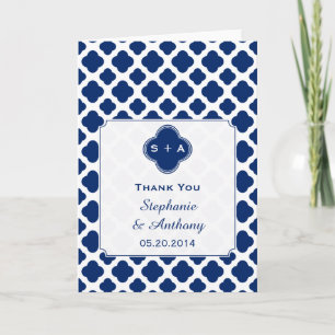 Monogram Royal Blue Quatrefoil Weddenschap Bedankt