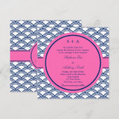 Monogram Royal Blue, Roze Seigaiha Wedding Kaart (Voorkant / Achterkant)