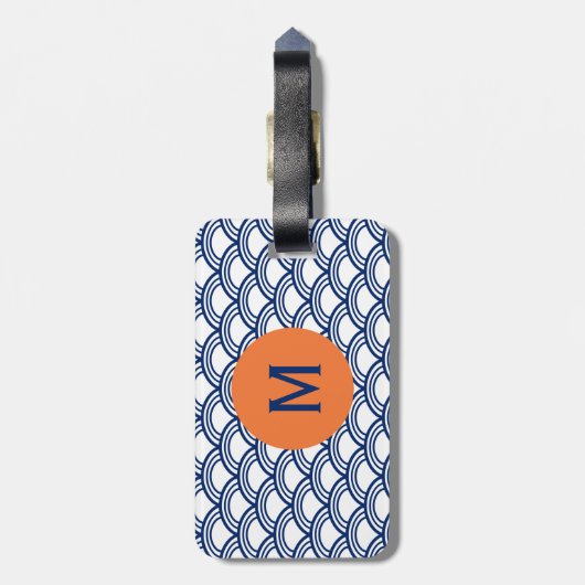 Monogram Royal Blue Seigaiha Pattern met Sinaasapp Bagagelabel (Achterkant verticaal)