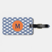 Monogram Royal Blue Seigaiha Pattern met Sinaasapp Bagagelabel (Achterkant horizontaal)