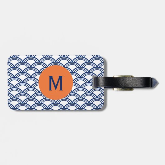 Monogram Royal Blue Seigaiha Pattern met Sinaasapp Bagagelabel (Achterkant horizontaal)