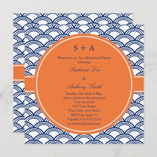 Monogram Royal Blue Seigaiha Pattern met Sinaasapp Kaart (Voorkant / Achterkant)