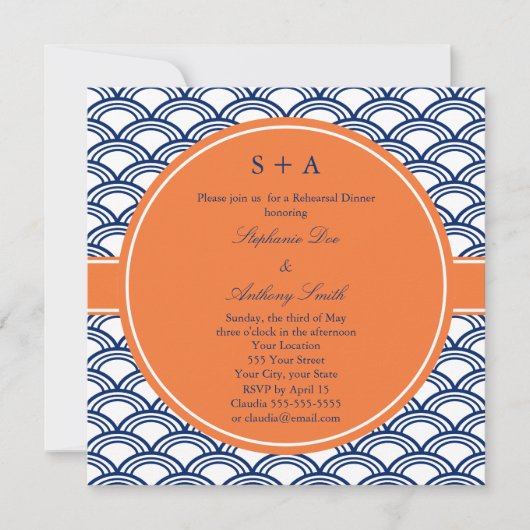 Monogram Royal Blue Seigaiha Pattern met Sinaasapp Kaart (Voorkant)
