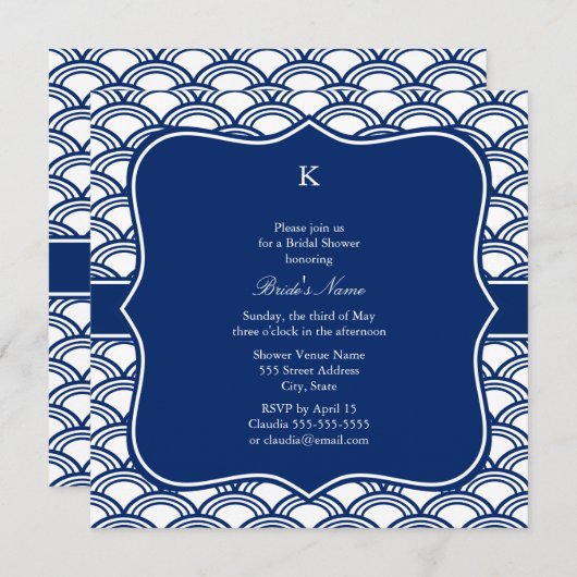 Monogram Royal Blue Seigaiha Pattern Rehearsal Kaart (Voorkant / Achterkant)