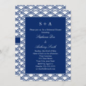 Monogram Royal Blue Seigaiha Pattern Rehearsal Kaart (Voorkant / Achterkant)