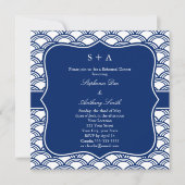 Monogram Royal Blue Seigaiha Pattern Rehearsal Kaart (Voorkant)