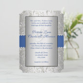 Monogram Royal Blue Silver Swirl Wedding Kaart (Staand voorkant)