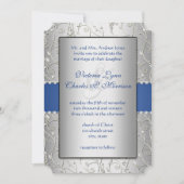 Monogram Royal Blue Silver Swirl Wedding Kaart (Voorkant)