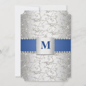 Monogram Royal Blue Silver Swirl Wedding Kaart (Achterkant)