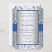 Monogram Royal Blue Silver Swirl Wedding Kaart (Voorkant)