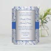 Monogram Royal Blue Silver Swirl Wedding Kaart (Staand voorkant)