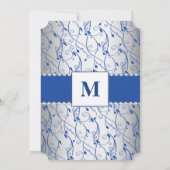 Monogram Royal Blue Silver Swirl Wedding Kaart (Achterkant)