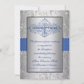 Monogram Royal Blue Silver Swirl Wedding Kaart (Achterkant)