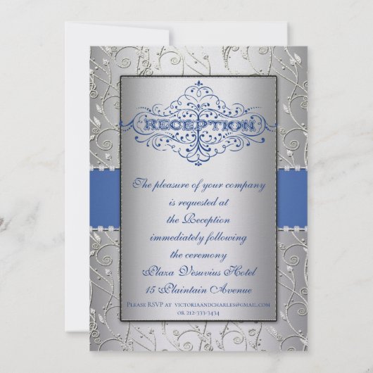 Monogram Royal Blue Silver Swirl Wedding Kaart (Achterkant)
