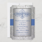 Monogram Royal Blue Silver Swirl Wedding Kaart (Achterkant)