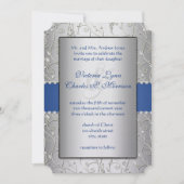 Monogram Royal Blue Silver Swirl Wedding Kaart (Voorkant)