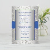 Monogram Royal Blue Silver Wedding Invitations Kaart (Staand voorkant)