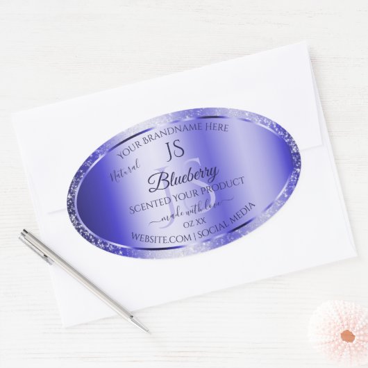 Monogram Royal Blue Soft Glitter Product Labels (Envelop)