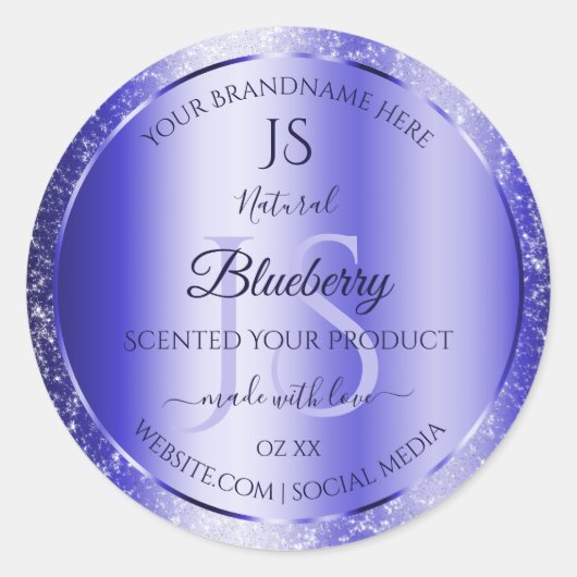 Monogram Royal Blue Soft Glitter Product Labels (Voorkant)