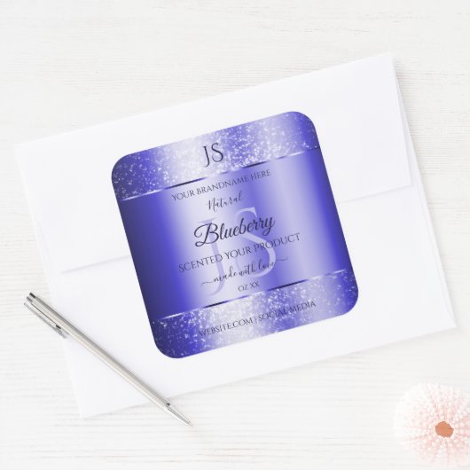 Monogram Royal Blue Soft Glitter Product Labels (Envelop)