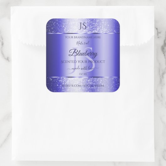 Monogram Royal Blue Soft Glitter Product Labels (Tas)