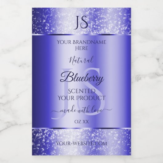 Monogram Royal Blue Soft Glitter Product Labels Voedselcontainer Etiket (Enkel label)