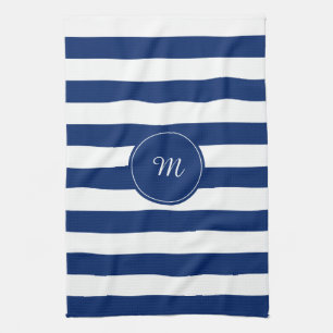 Monogram Royal Blue Striped Theedoek