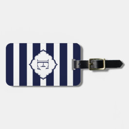 Monogram Royal Blue Stripes geometrisch patroon Bagagelabel