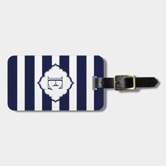 Monogram Royal Blue Stripes geometrisch patroon Bagagelabel (Voorkant horizontaal)