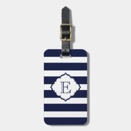 Monogram Royal Blue Stripes geometrisch patroon Bagagelabel