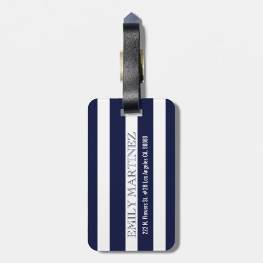 Monogram Royal Blue Stripes geometrisch patroon Bagagelabel (Achterkant verticaal)