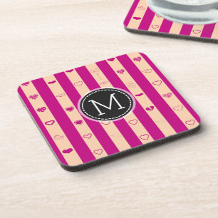 Monogram Royal Fuchsia Streep Modern Hart Patroon Onderzetter