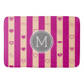 Monogram Royal Fuchsia Stripe Modern Heart Pattern Badmat (Voorkant)