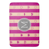 Monogram Royal Fuchsia Stripe Modern Heart Pattern Badmat (Voorkant Verticaal)
