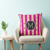 Monogram Royal Fuchsia Stripe Modern Heart Pattern Kussen (Stoel)