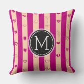 Monogram Royal Fuchsia Stripe Modern Heart Pattern Kussen (Achterkant)