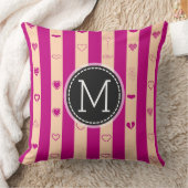 Monogram Royal Fuchsia Stripe Modern Heart Pattern Kussen (Deken)
