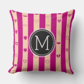 Monogram Royal Fuchsia Stripe Modern Heart Pattern Kussen (Voorkant)