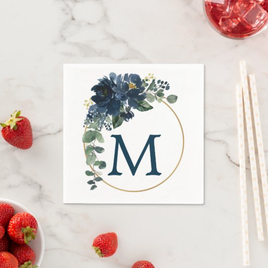 Monogram Royal Navy Wedding Cocktail Napkin Servet (Insitu)