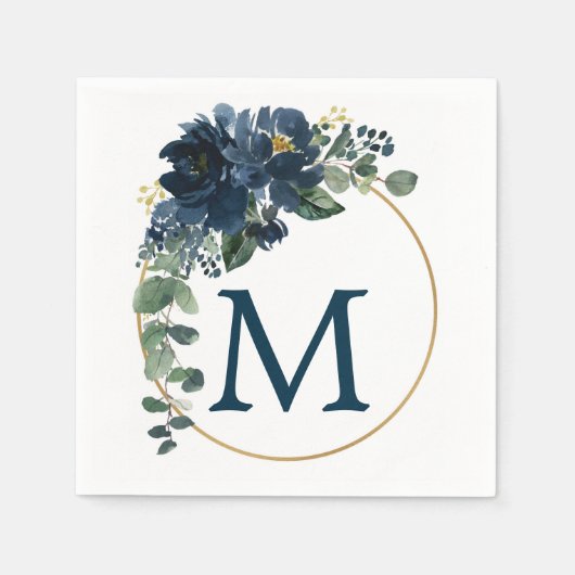 Monogram Royal Navy Wedding Cocktail Napkin Servet (Voorkant)