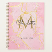 Monogram Roze Agaat Geode Gouden Script 2023 Planner (Voorkant)
