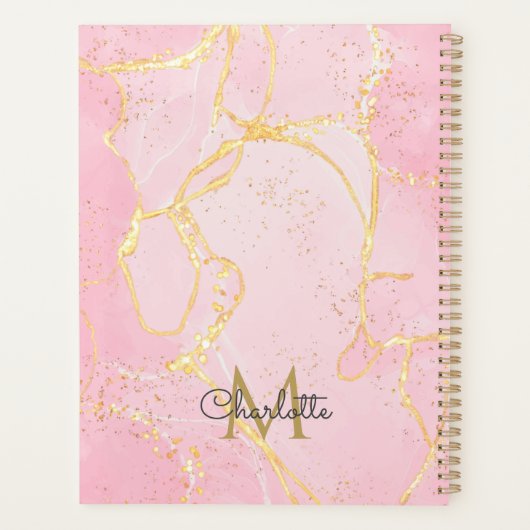 Monogram Roze Agaat Geode Gouden Script 2023 Planner (Achterkant)