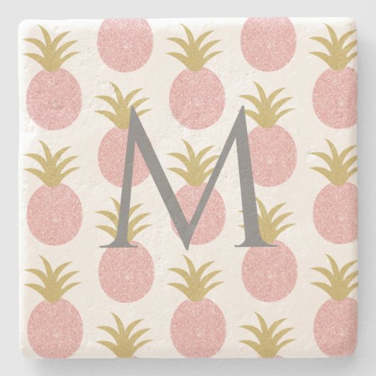 Monogram Roze anananas Stenen Onderzetter (Voorkant)
