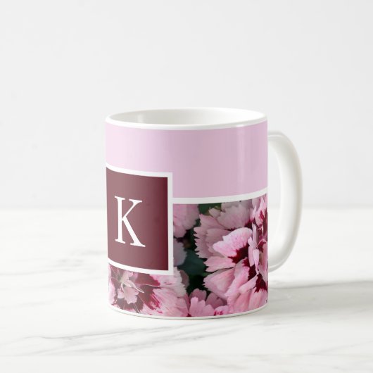 Monogram Roze Anjer Januari Geboorte Maand Koffiemok (Voorkant rechts)