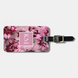 Monogram Roze Anjer Januari Verjaardag Bloem Bagagelabel