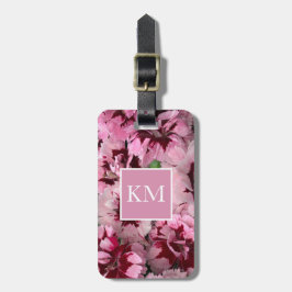 Monogram Roze Anjer Januari Verjaardag Bloem Bagagelabel