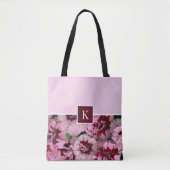 Monogram Roze Anjer Januari Verjaardag Bloem Tote Bag (Voorkant)