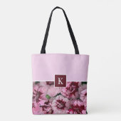 Monogram Roze Anjer Januari Verjaardag Bloem Tote Bag (Achterkant)