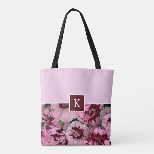 Monogram Roze Anjer Januari Verjaardag Bloem Tote Bag (Achterkant)