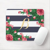 Monogram roze anjers en blauw stripper muismat (Met muis)